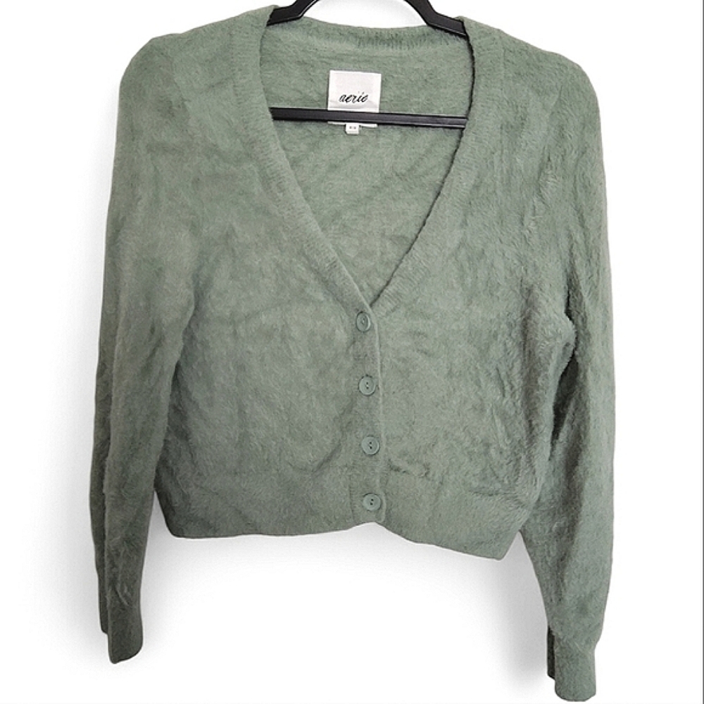 Aerie Green Button-Up Cardigan